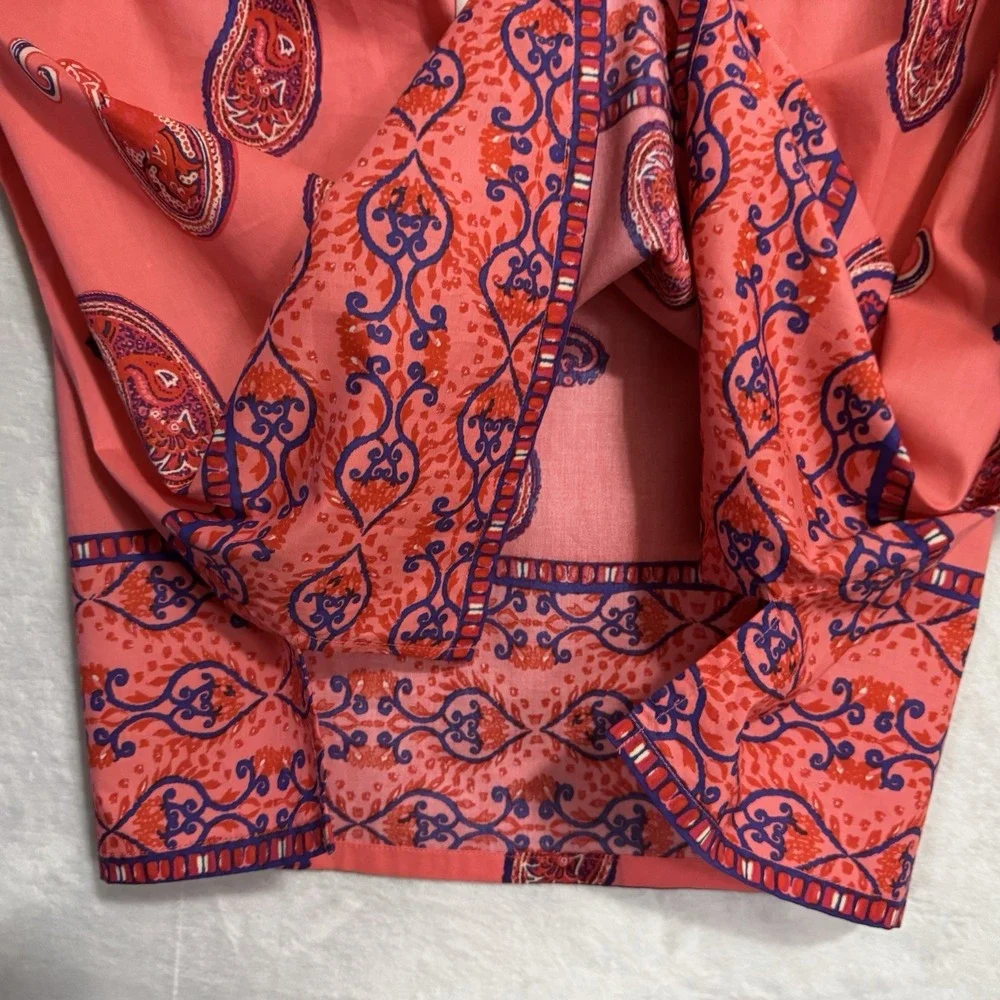 Liz Claiborne Coral Paisley Boho Blouse Top 1X Colorful‎ Resort Summer Shirt